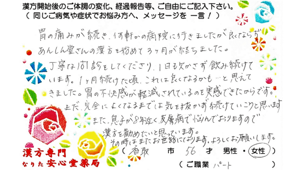 機能性ディスペプシア　体重減少　甲状腺異機能亢進　香取市　56才　女性