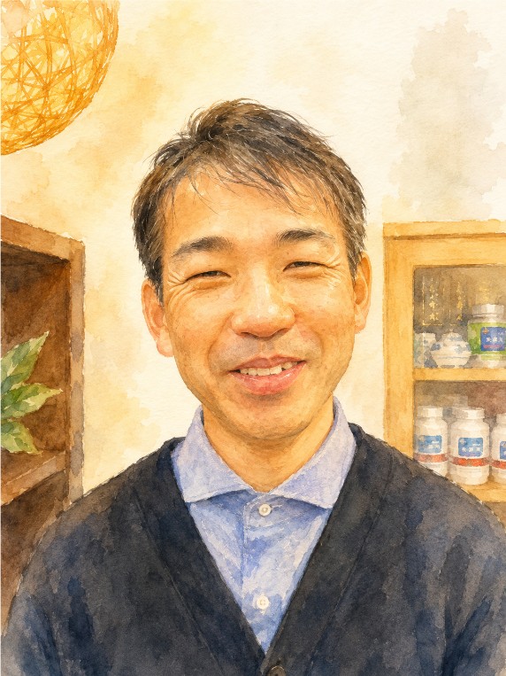 漢方専門 なりた安心堂薬局 管理薬剤師 鈴木 良典 似顔絵 画像